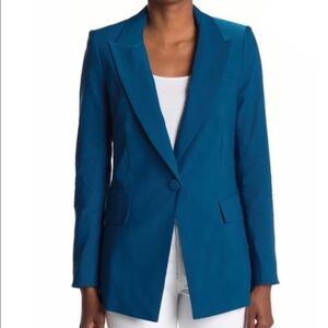 Veronica Beard Dickey Jacket Long and Lean Blazer Linen Teal Blue Green Workwear